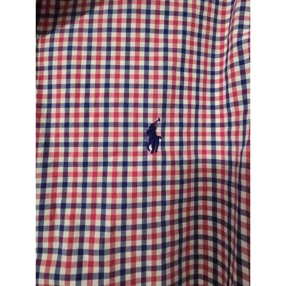 Polo Ralph Lauren Men L Shirt‎ White Red Blue Plaid Cotton Button Up